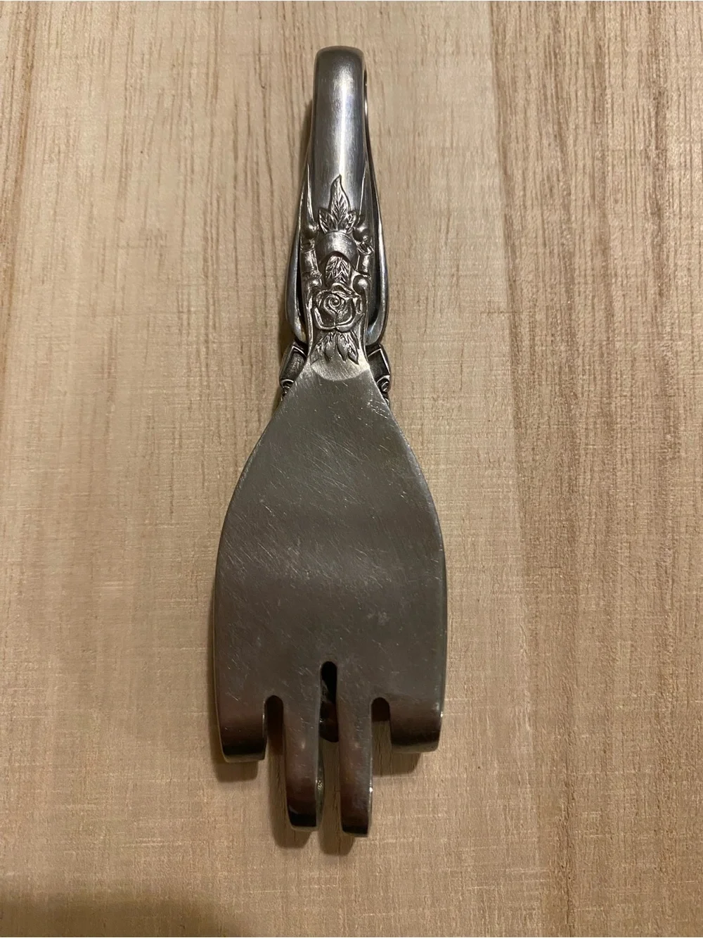 Ornate Vintage Fork Pendant featuring Rose and Scroll